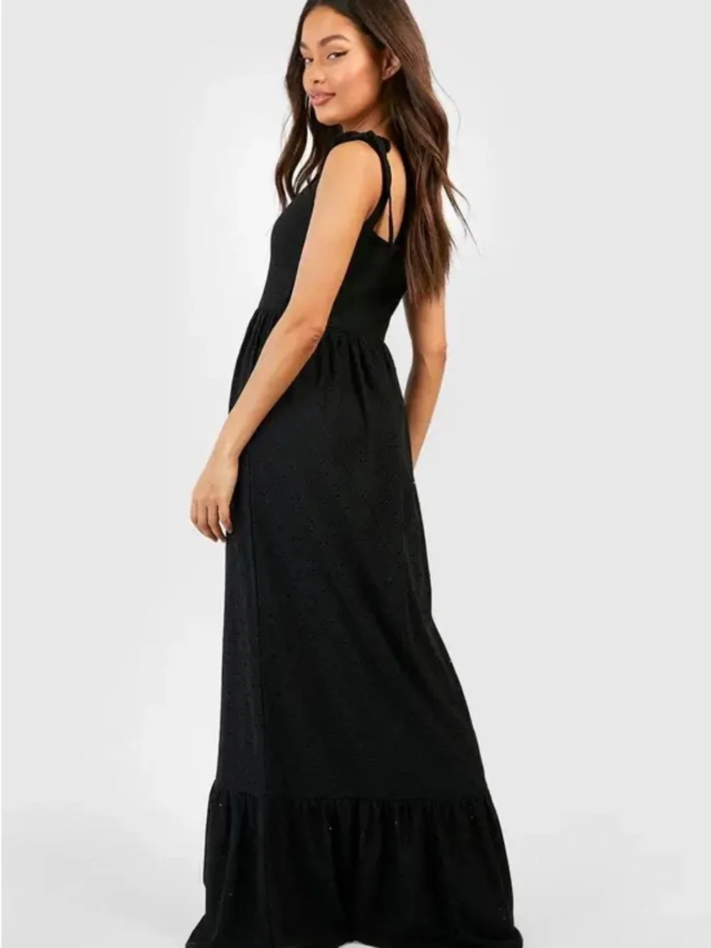 Elegant Black Tie-Shoulder Maxi Dress